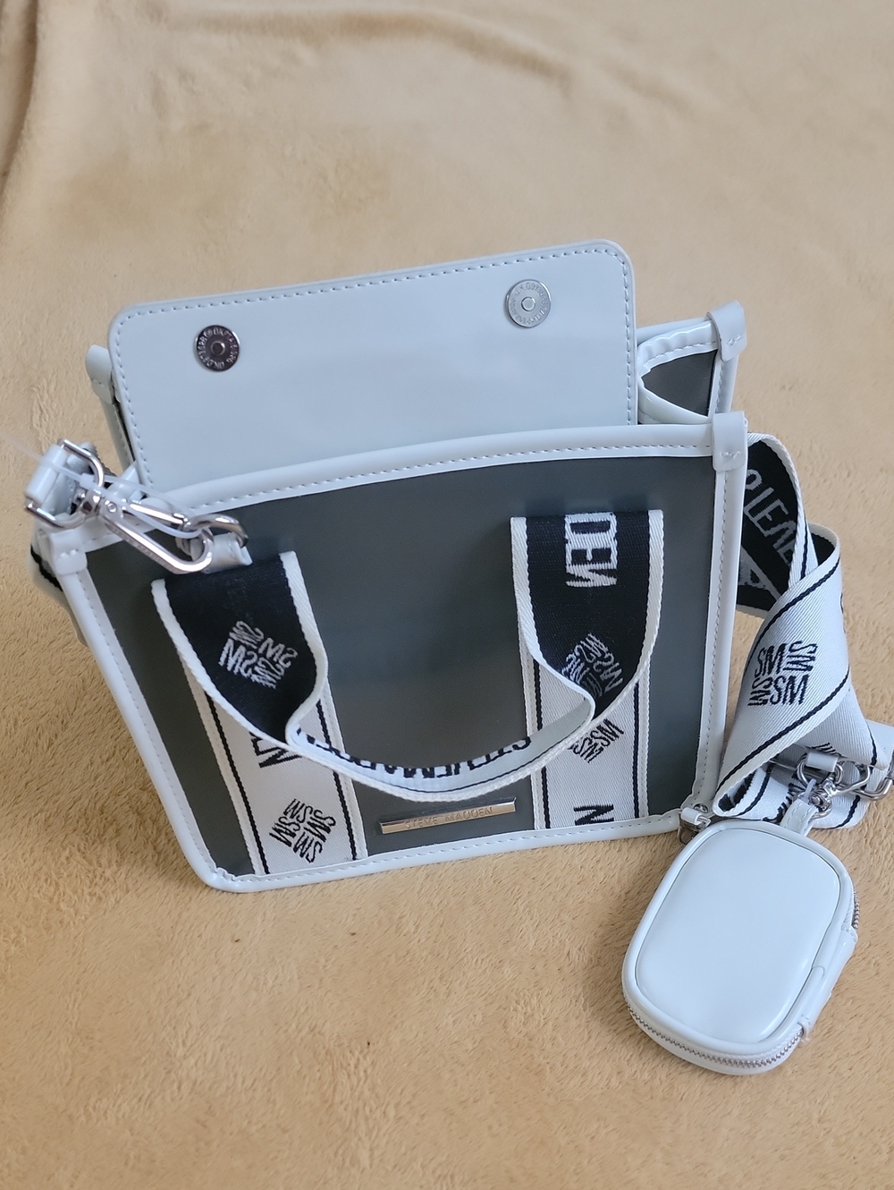 White and Gray Men's Shoulder Bag with Strap
